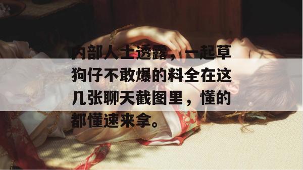 内部人士透露，一起草狗仔不敢爆的料全在这几张聊天截图里，懂的都懂速来拿。